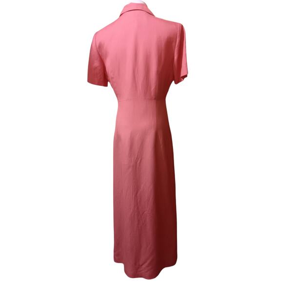 Long Linen Blend Midi Dress 6 Short Sleeves Pin Tucks‎ Retro Party Romantic Pink - Picture 11 of 11